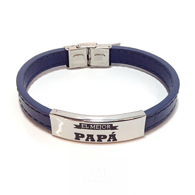 Pulsera Acero y Cuero "Papá"