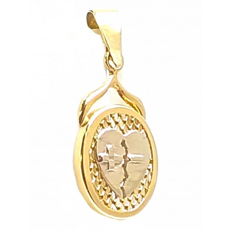 COLGANTE ORO BICOLOR CORAZON MAS - MENOS