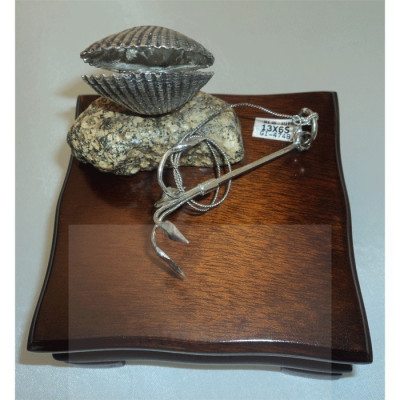 ANZUELO+BERBERECHO PLATA BASE MADERA