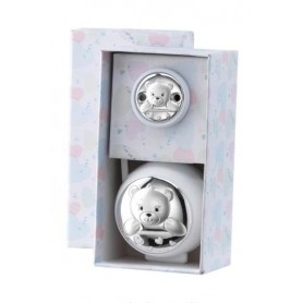 Set Pinza Chupete + PortaChupete Osito Corazon
