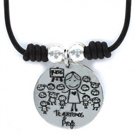 Colgante Plata My Family "Te Queremos Profe"