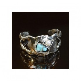 BRAZALETE DE PLATA, PERLA Y TURQUESA