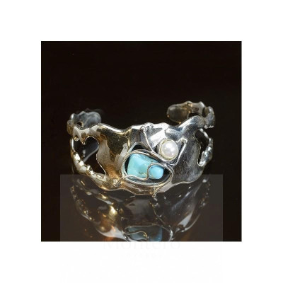 BRAZALETE DE PLATA, PERLA Y TURQUESA