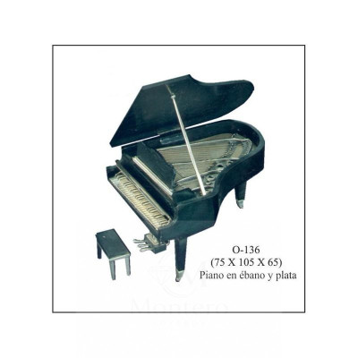 Miniatura Plata Piano de Cola Madera de Ebano