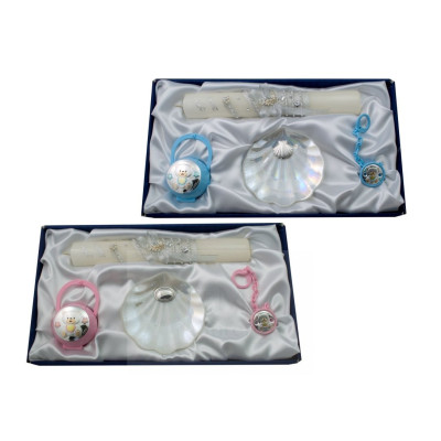 Set Infantil Vela + Concha Bautismo + Pinza-Caja Chupete
