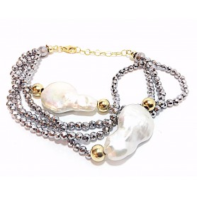 Pulsera Plata Chapada con Doble Perla Barroca
