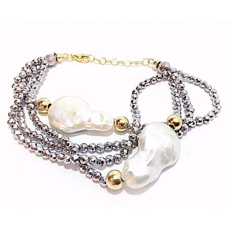 Pulsera Plata Chapada con Doble Perla Barroca