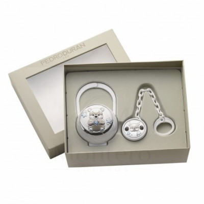 Set Caja Portachupete + Pinza de Chupete Osito con Estrellas