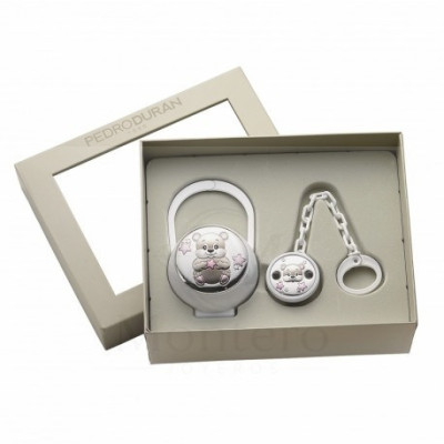 Set Caja Portachupete + Pinza de Chupete Osito con Estrellas