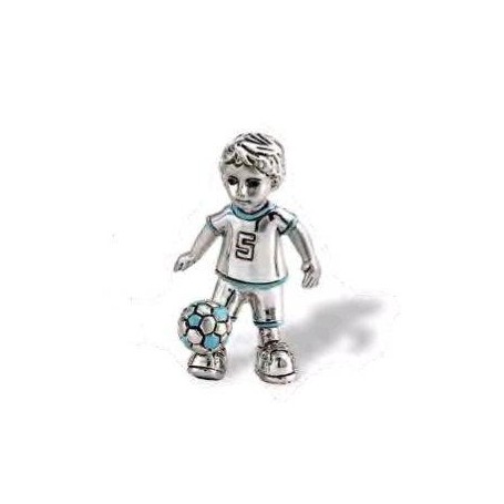 Figura Resina Baño Plata Niño Futbolista