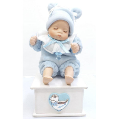 Cajita Joyero con Bebe Musical Corazon Celeste