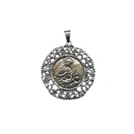 Medalla Cuna Plata Virgen con Niño Jesus