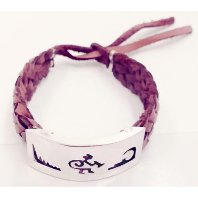 Pulsera Plata y Cuero Marron Trenzado