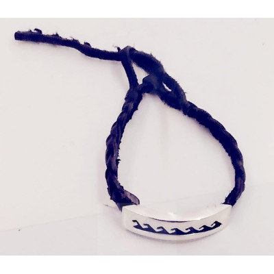 Pulsera Plata y Cuero Negro Trenzado