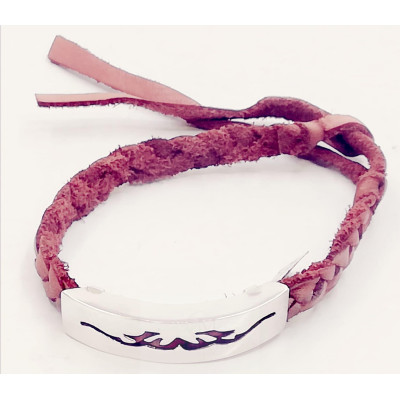 Pulsera Plata y Cuero Marron Trenzado