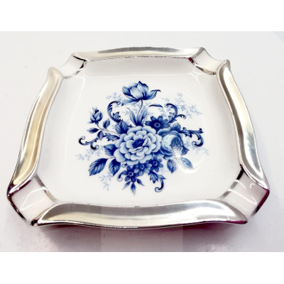 Cenicero Porcelana Decorado Plata