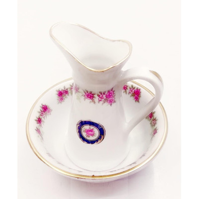 Jarra con Jofaina Porcelana Limoges Decorado Flores