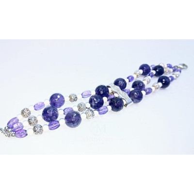 Pulsera Plata, Amatista y Agata Blanca