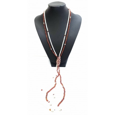 Collar Corbata Doble Corniola y Perlas