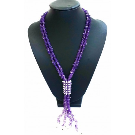 Collar Corbata Doble Amatista y Perla