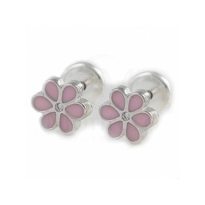 Pendientes Plata Flor Esmalte Rosa