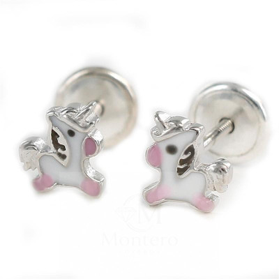 Pendientes Plata Unicornio Esmalte