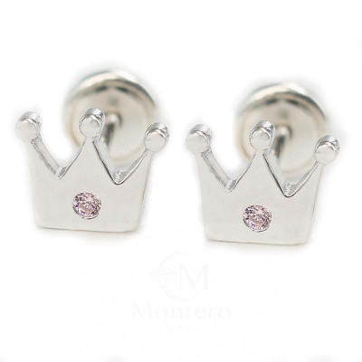 Pendientes Plata Corona Circonita Rosa
