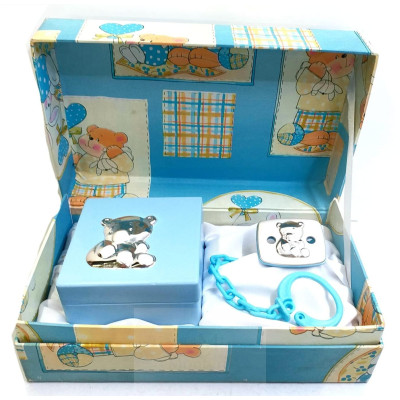 Set Infantil Caja Madera Lacada + Pinza Chupete Osito