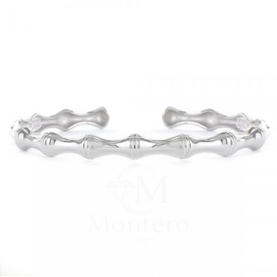 Brazalete Plata Abierto Dibujo Bambu