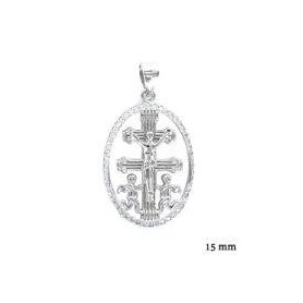Colgante Plata Cruz Caravaca Oval Con Bisel Circonitas