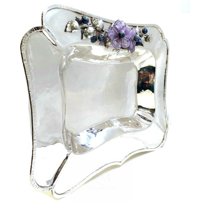 Centro Plata Rectangular Flores Amatista - Lapislazuli