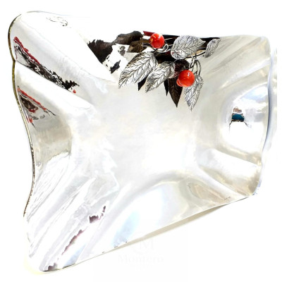 Centro Plata Rectangular Hojas Esponja Coral