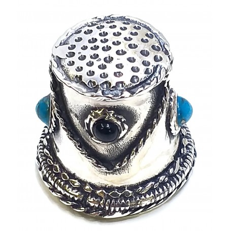 Dedal de Plata Piedras Onix y Turquesa