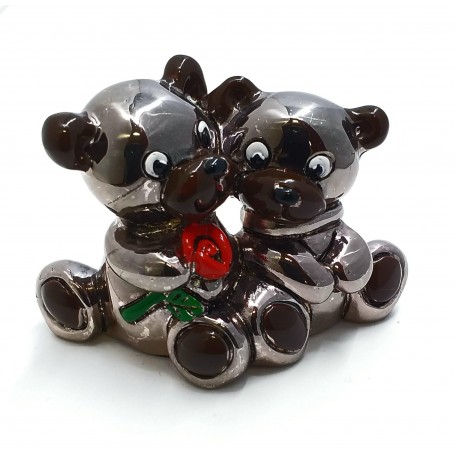 Figura Resina Plata Ositos con Flor