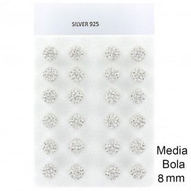 Pendientes Plata Media Bola Pavé 8mm.