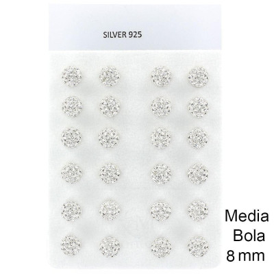 Pendientes Plata Media Bola Pavé 8mm.