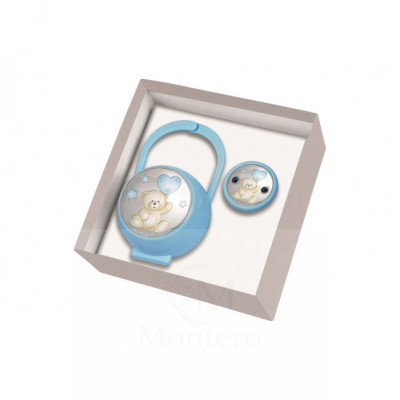 Set Pinza Chupete y Portachupete Oso con Globo