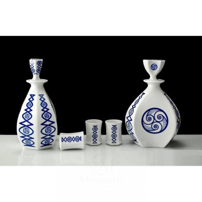 Set Licor Lagoa Porcelana Decorado Celta
