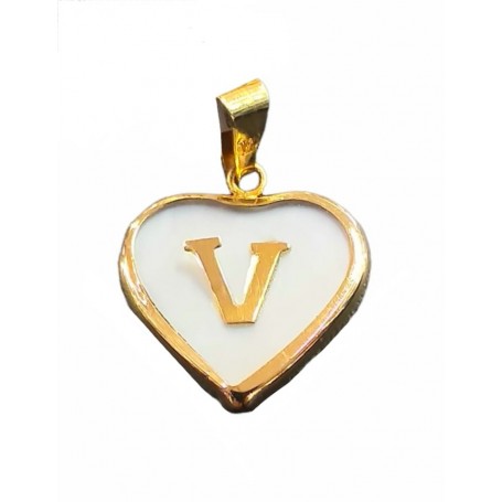 Colgante Corazón Nacar - Oro Inicial Letra V