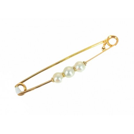 Broche Solapa Oro Imperdible Triple Perla