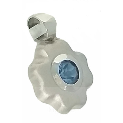 Colgante Oro Blanco Flor Trebol Piedra Azul