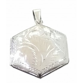 Colgante Plata Pastillero o Guardapelo Hexagonal Labrado