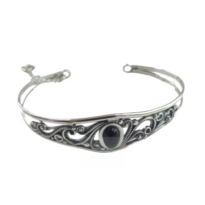 Pulsera Brazalete Plata y Azabache
