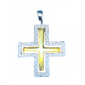 Cruz Oro Amarillo y Oro Blanco con Brillantes