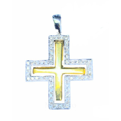 Cruz Oro Amarillo y Oro Blanco con Brillantes