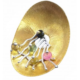 Colgante Oro Bicolor Oval Concavo Turmalinas