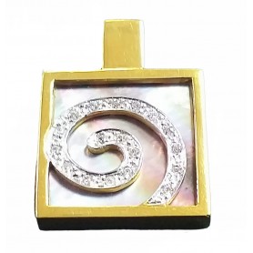 Colgante Oro Cuadrado Nacar Espiral Circonitas