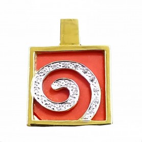 Colgante Oro Cuadrado Coral Espiral Circonitas