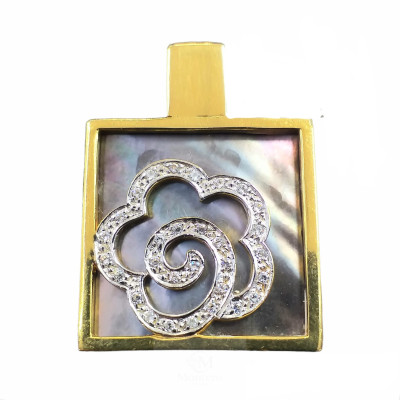 Colgante Oro Cuadrado Nacar Flor Circonitas