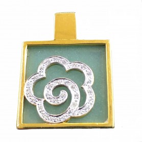 Colgante Oro Cuadrado Jade Flor Circonitas